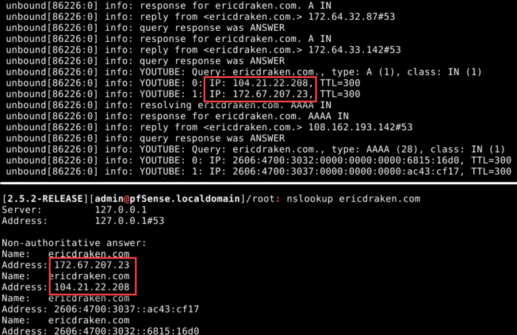 First successful DNS response logging script