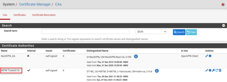 Generate a CA in pfSense
